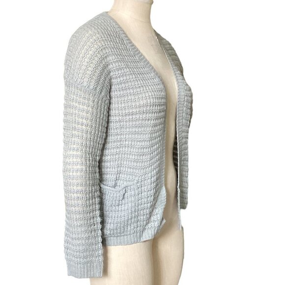 PINK ROSE S Gray Open Weave Pocket Cardigan Sweater Braid Accent 173H - Picture 3 of 8